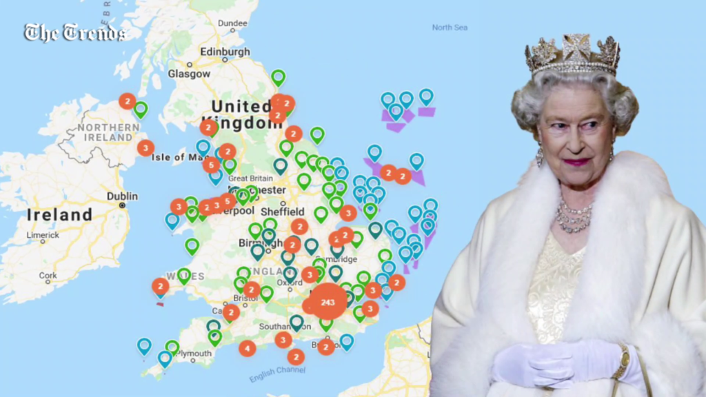 The Queen's properties can be seen on the map.